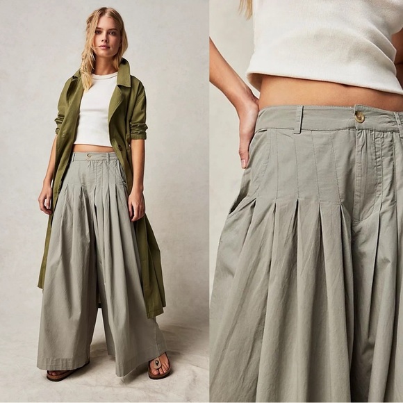 Free People Pants - Free People Cassia Pleated Trousers Wide Leg Moss Green Palazzo Pants size 0